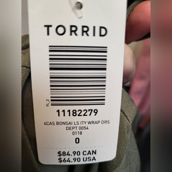 NWT Torrid Olive Green Asymmetrical Wrap Dress - Size 0X - Picture 6 of 6